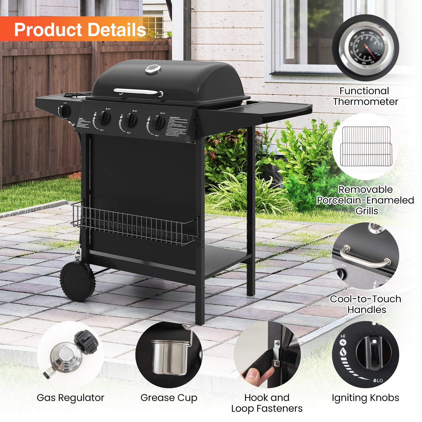 39,000 BTU Outdoor Burner Propane Gas Grill On Wheels, Black Outdoor Grills at Gallery Canada