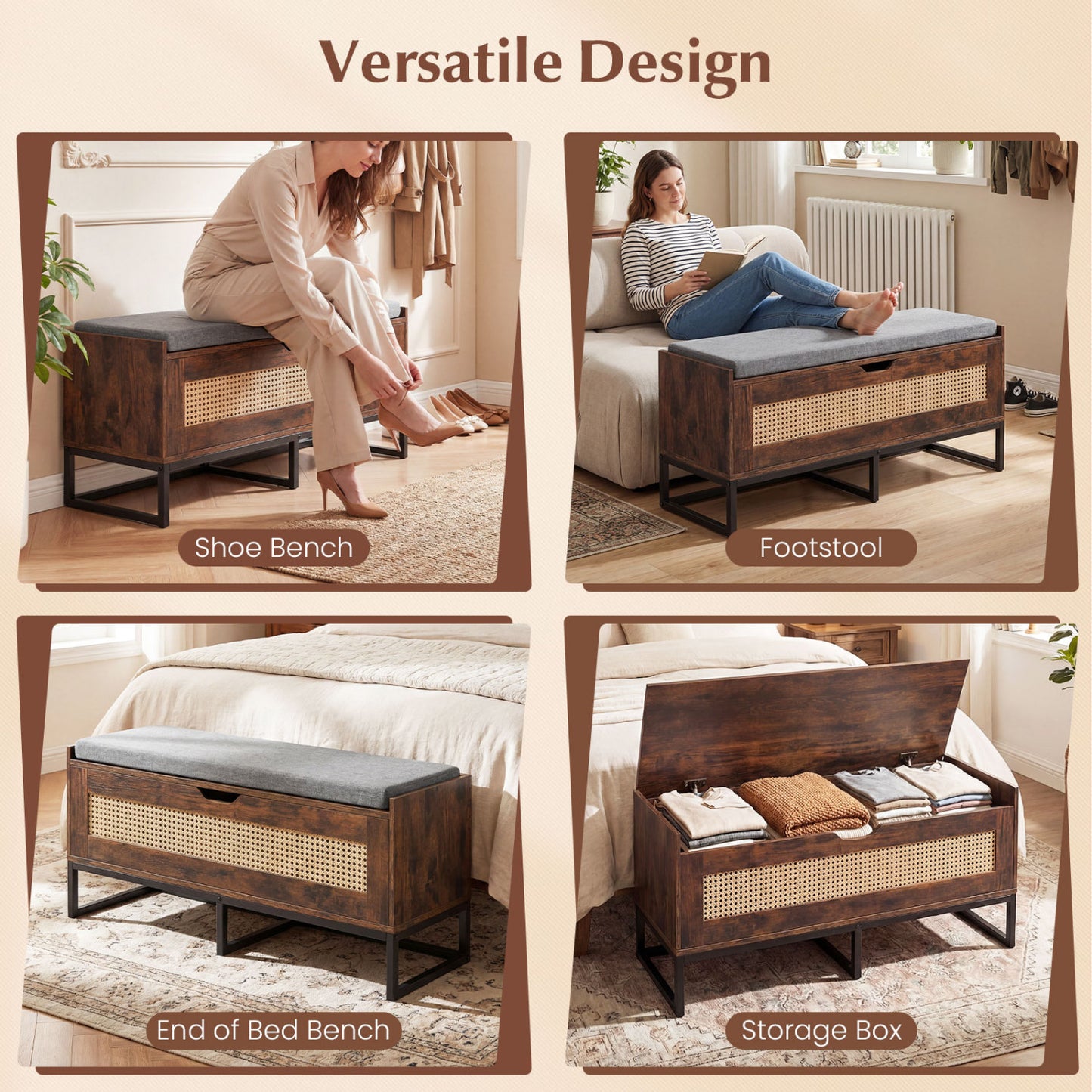 39.5" Rattan Storage Chest, Wicker Shoe Bench, Padded Seat Flip-Top, Brown Shoe Racks & Storage Benches at Gallery Canada