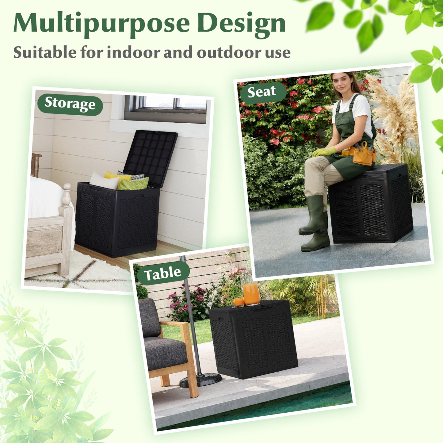 39 Gallon Lockable Deck Box for Patio Cushions, Black