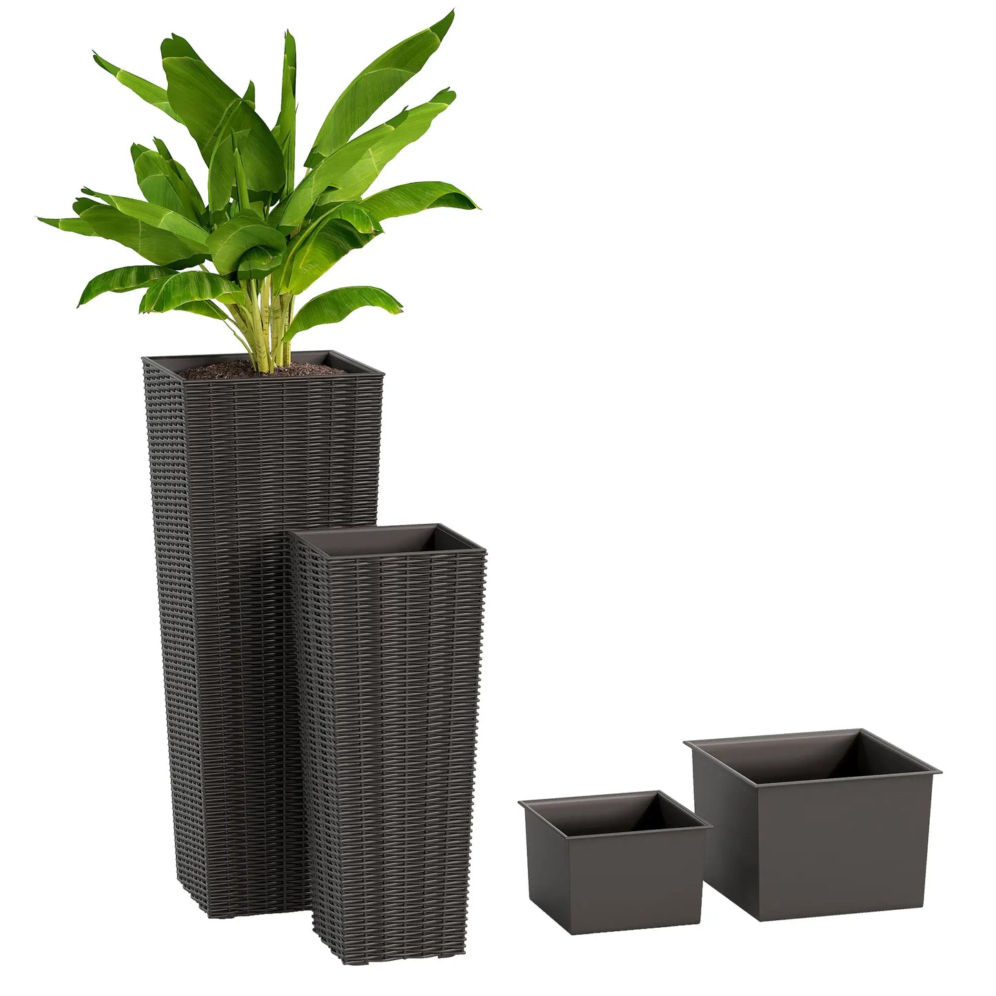 Set of 2 Tall Outdoor Planters with Drainage Holes, Flower Pots for Patio Garden Accessories at Gallery Canada