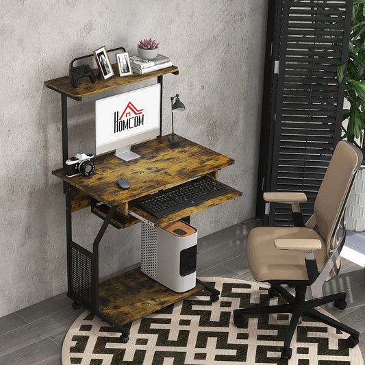 32 Mobile Computer Table, Rolling Study Desk with Keyboard Tray, Rustic Brown Computer Desks Rustic Brown, Black at Gallery Canada