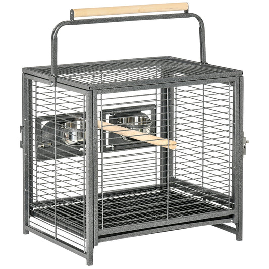 Bird Travel Carrier Cage for Parrots Conures African Grey Cockatiel Parakeets with Stand Perch, Stainless Steel Bowls, Pull Out Tray, Black - Gallery Canada