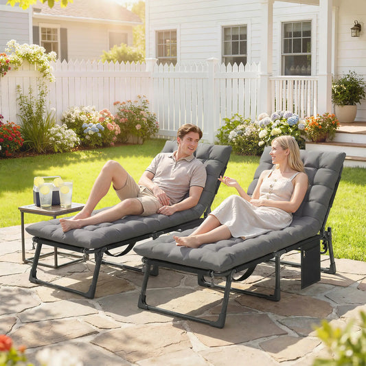 75 cm Wide Folding Chaise Lounge Chair, Set of 2, Dark Grey Lounger Chairs Dark Grey at Gallery Canada