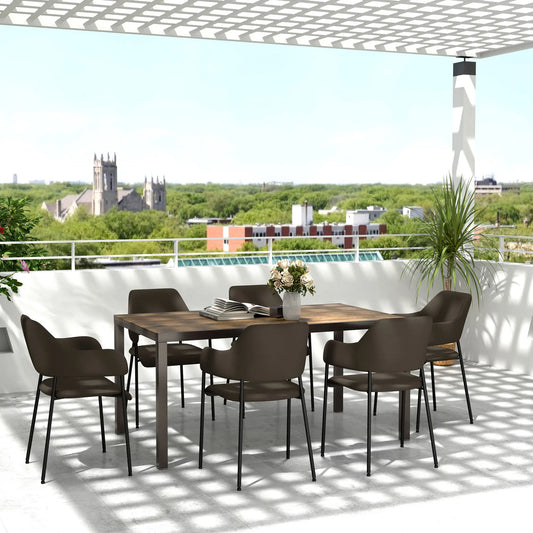 63"-94.5" Extendable Outdoor Dining Table, Steel Frame, Brown