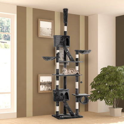 94"-102" Floor to Ceiling Cat Tree High Cat Condo Scratching Post Activity Center Multi-Level Play House Dark Grey at Gallery Canada
