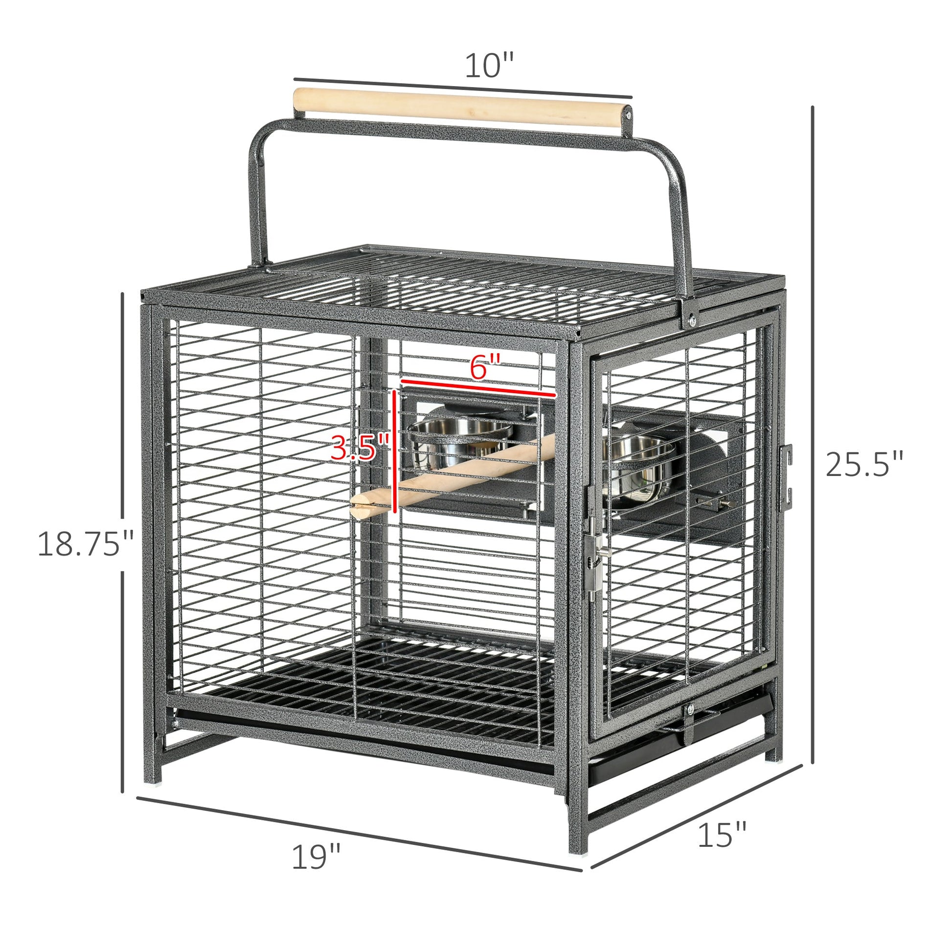 Bird Travel Carrier Cage for Parrots Conures African Grey Cockatiel Parakeets with Stand Perch, Stainless Steel Bowls, Pull Out Tray, Black at Gallery Canada