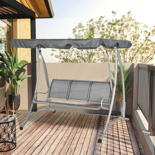 3 Person Patio Swing, Adjustable Canopy, Outdoor Bench, Dark Grey Patio Swings with Stand Dark Grey at Gallery Canada