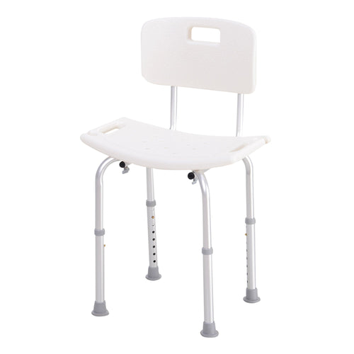 Bath Chair with Back, Adjustable Height Non-slip Shower Stool Bench Tool-Free Assembly Bathroom Aids, White