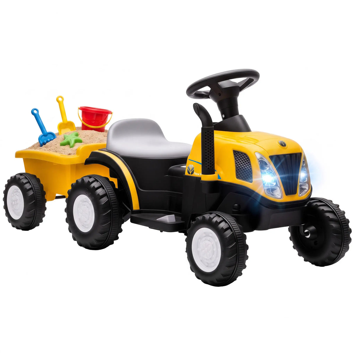 Tracteur pour enfants 6V véhicule électrique, remorque détachable, musique, jaune