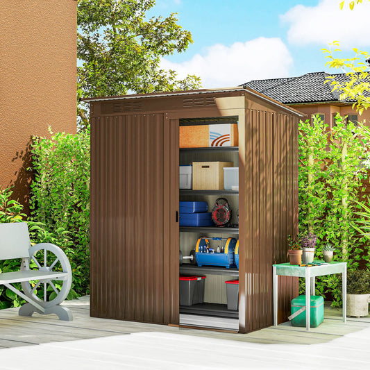 5.2' x 3.5' Metal Garden Shed, Easy Assembly, Light Brown Sheds Light Brown at Gallery Canada