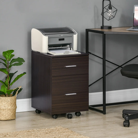 Mobile Vertical File Cabinet, 2 Drawers, Wheels, Letter or A4, Brown Office Cabinets & Cupboards Brown at Gallery Canada