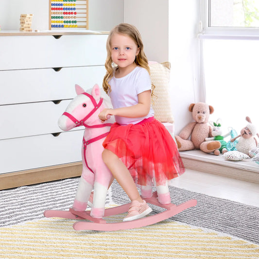 Plush Rocking Horse, Realistic Sound, Kid Ride-On Toy, Light Pink Rocking Horses Pink, White at Gallery Canada
