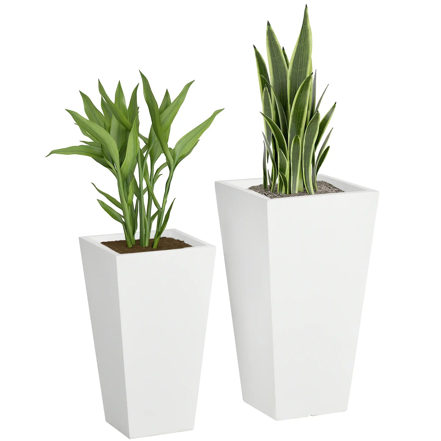 Set of 2 Tall Planters, 22" / 18", Outdoor Flower Pots, White Garden Accessories at Gallery Canada