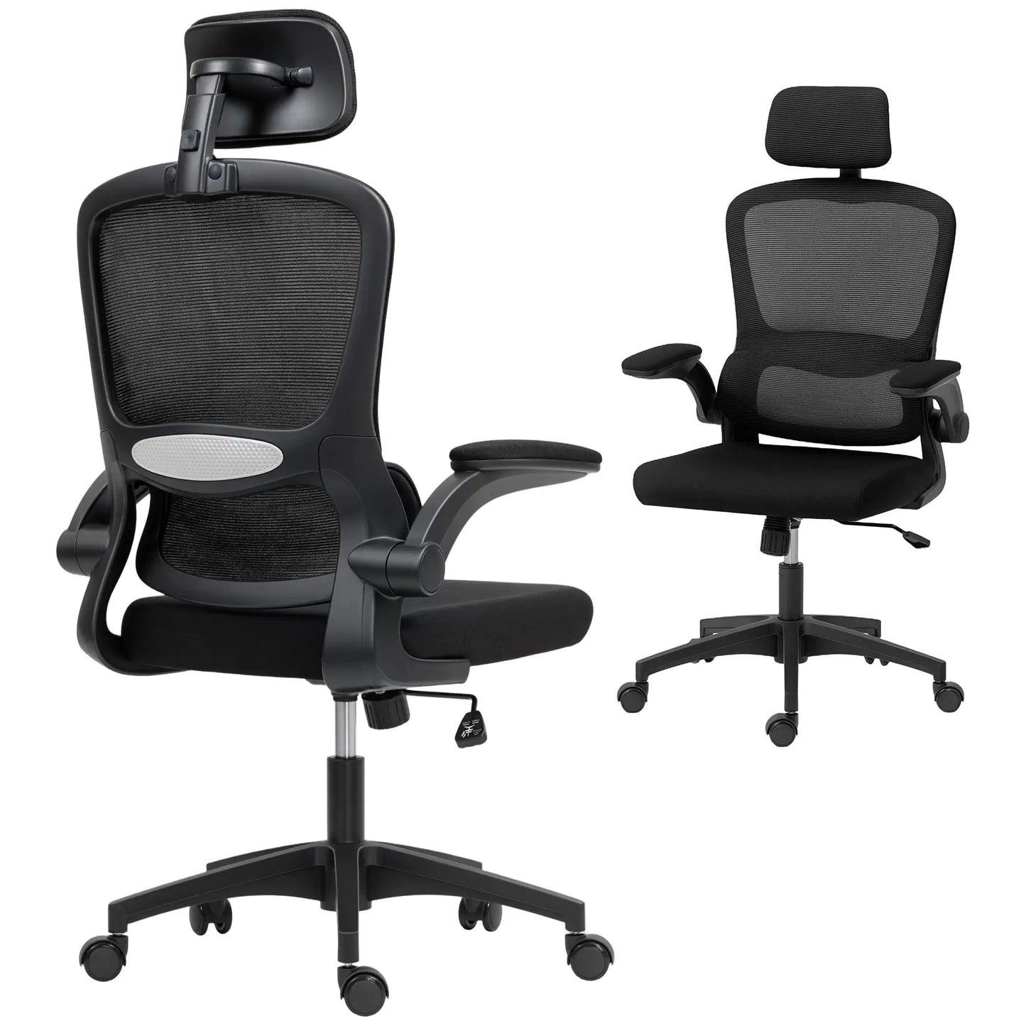 Ergonomic Mesh Office Chair, High Back, Rotatable Headrest, Flip Up Armrests, Lumbar Support, Black Task Chairs at Gallery Canada
