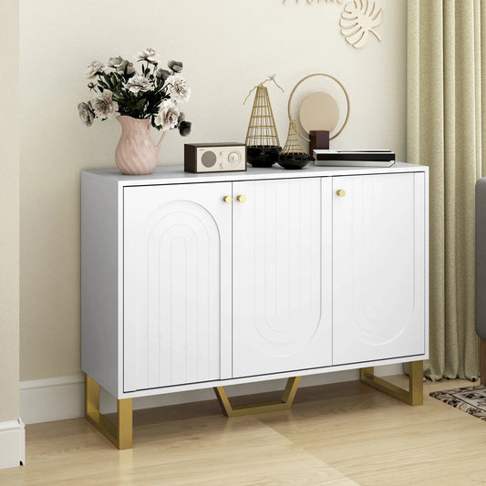 Modern Sideboard Buffet, 3 Doors, Adjustable Shelves, White