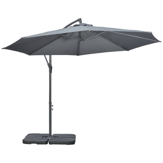 9.6ft Offset Patio Umbrella Garden Hanging Parasol Banana Cantilever Umbrella with Base, Crank, Dark Grey - Gallery Canada