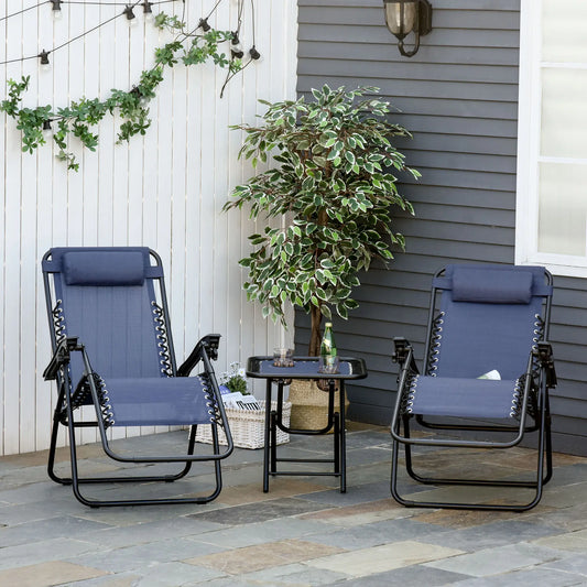 Zero Gravity Chair Set of 2, Patio Chair with Side Table, Blue Lounger Chairs Blue at Gallery Canada