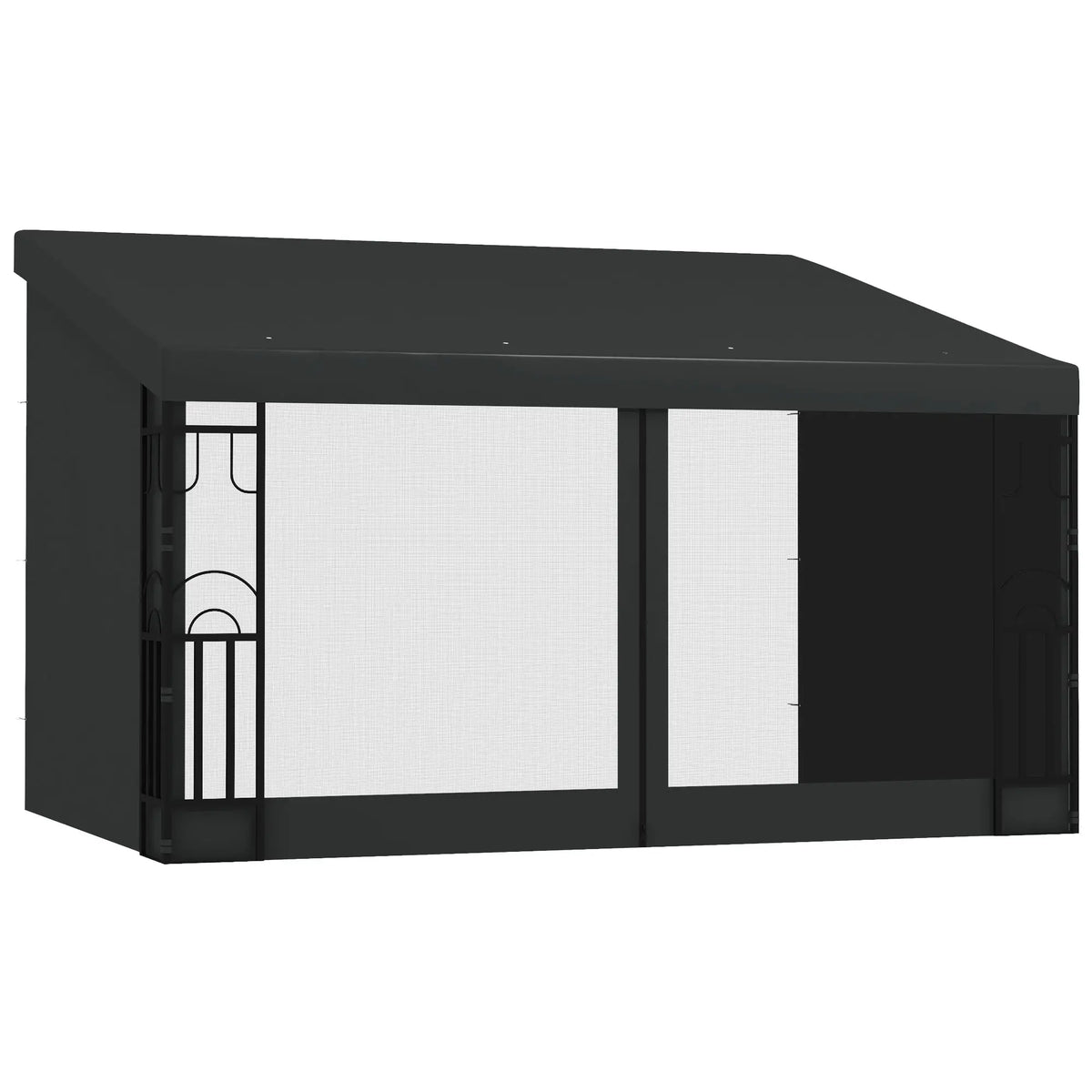 10' x 13' Wall Mounted Hardtop Pergola With Curtains, Dark Grey Pergolas at Gallery Canada