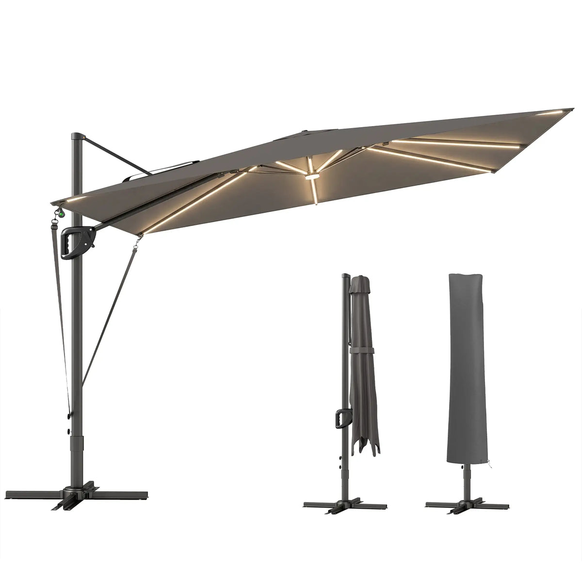 10 x 9.7 Ft Offset Cantilever Patio Umbrella With Lights, Dark Grey Offset Cantilever Umbrellas at Gallery Canada