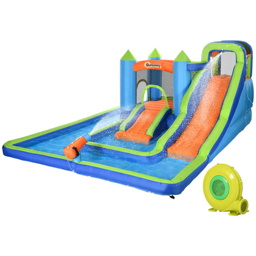 5 in 1 Kids Bounce House with Double Slides Pool Trampoline Climbing Wall Water Cannon, Inflatable Bouncy Castle Outdoor with Blower Carrying Bag, for 3-8 Years Old