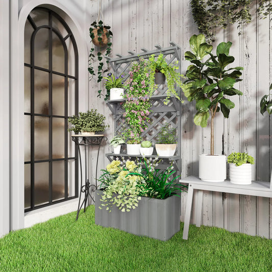 Raised Garden Bed, Wooden Planter with Trellis, Grey Raised Garden Beds Grey at Gallery Canada
