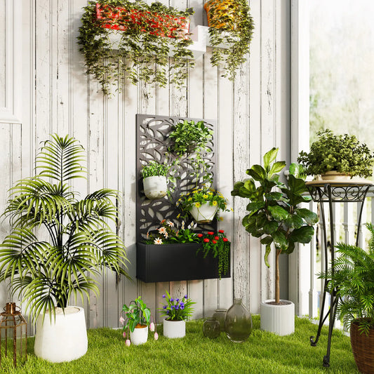 Metal Raised Garden Bed With Privacy Panel, Outdoor Planter Box Raised Garden Beds Black at Gallery Canada