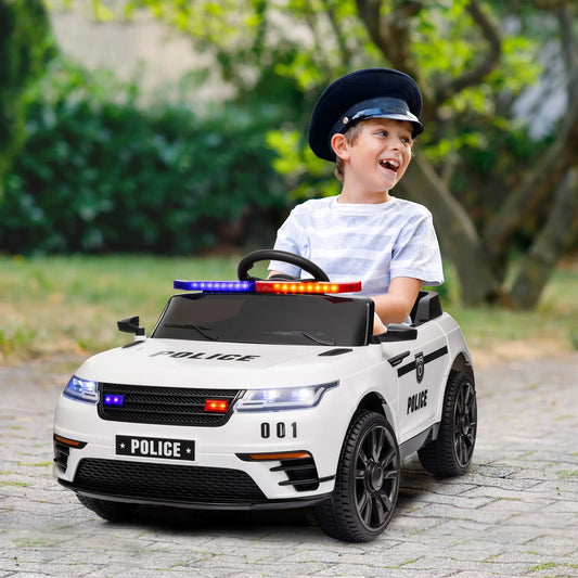 12V Kids Electric Police Car, Remote Control, White Electric Toy Cars White at Gallery Canada