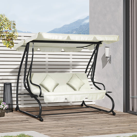 3 Seater Patio Swing Chair, Convertible Cushioned Bed, Outdoor Porch with Canopy Patio Swings with Stand Cream at Gallery Canada