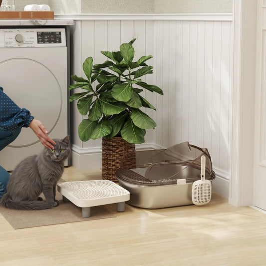 Stainless Steel Cat Litter Box, High Sided Enclosure, Step, Scoop Cat Litter Box Enclosures Charcaol Grey at Gallery Canada