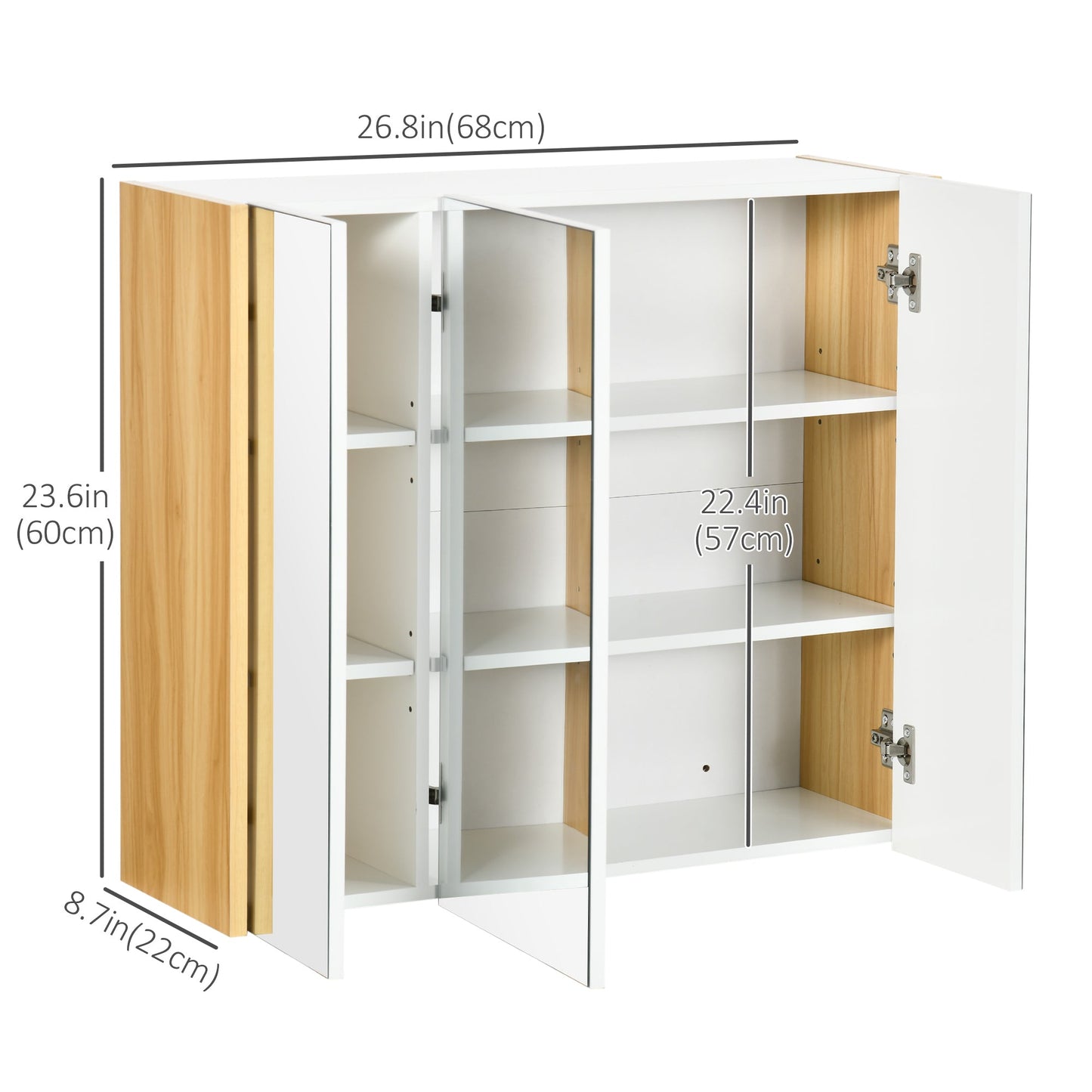 Wall Mounted Medicine Cabinet with Mirror Wall Mirror Cabinet with 3 Doors and Adjustable Storage Shelves White at Gallery Canada