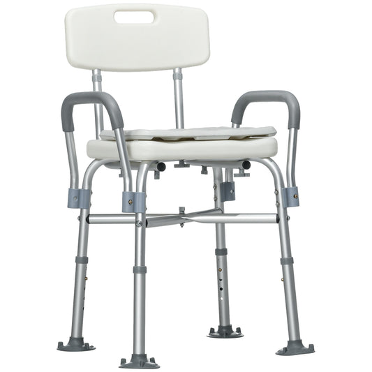 Shower Chair with Back and Arms, Bathroom Shower Stool with Removable Padded Cushion and Suction Cup Feet, Bath Chair for Elderly, Senior, Tool-Free Assembly, 396lbs - Gallery Canada