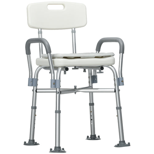 Shower Chair with Back and Arms, Bathroom Shower Stool with Removable Padded Cushion and Suction Cup Feet, Bath Chair for Elderly, Senior, Tool-Free Assembly, 396lbs