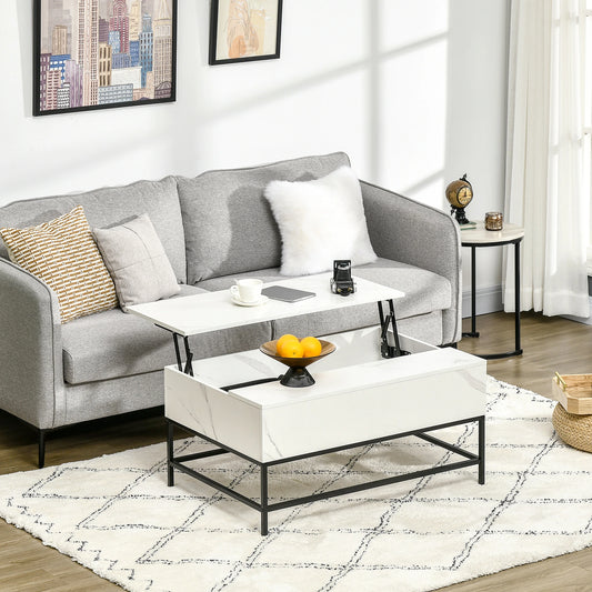 Lift Top Coffee Table, Hidden Storage, Living Room, White