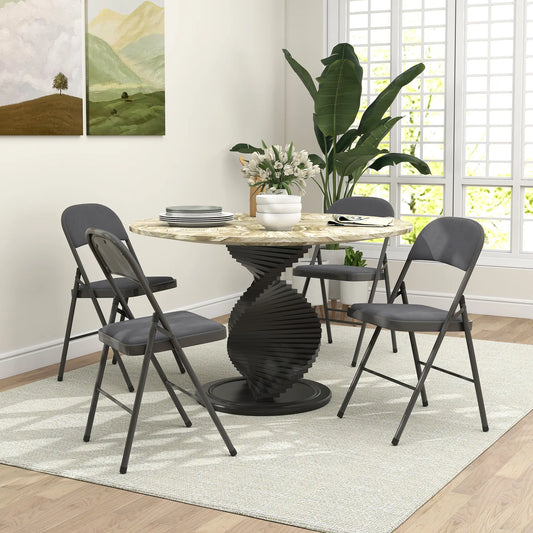 4 Pack Folding Chairs, Padded Seats, Velvet, Steel Frame, Dark Grey Dining Chairs Dark Grey at Gallery Canada