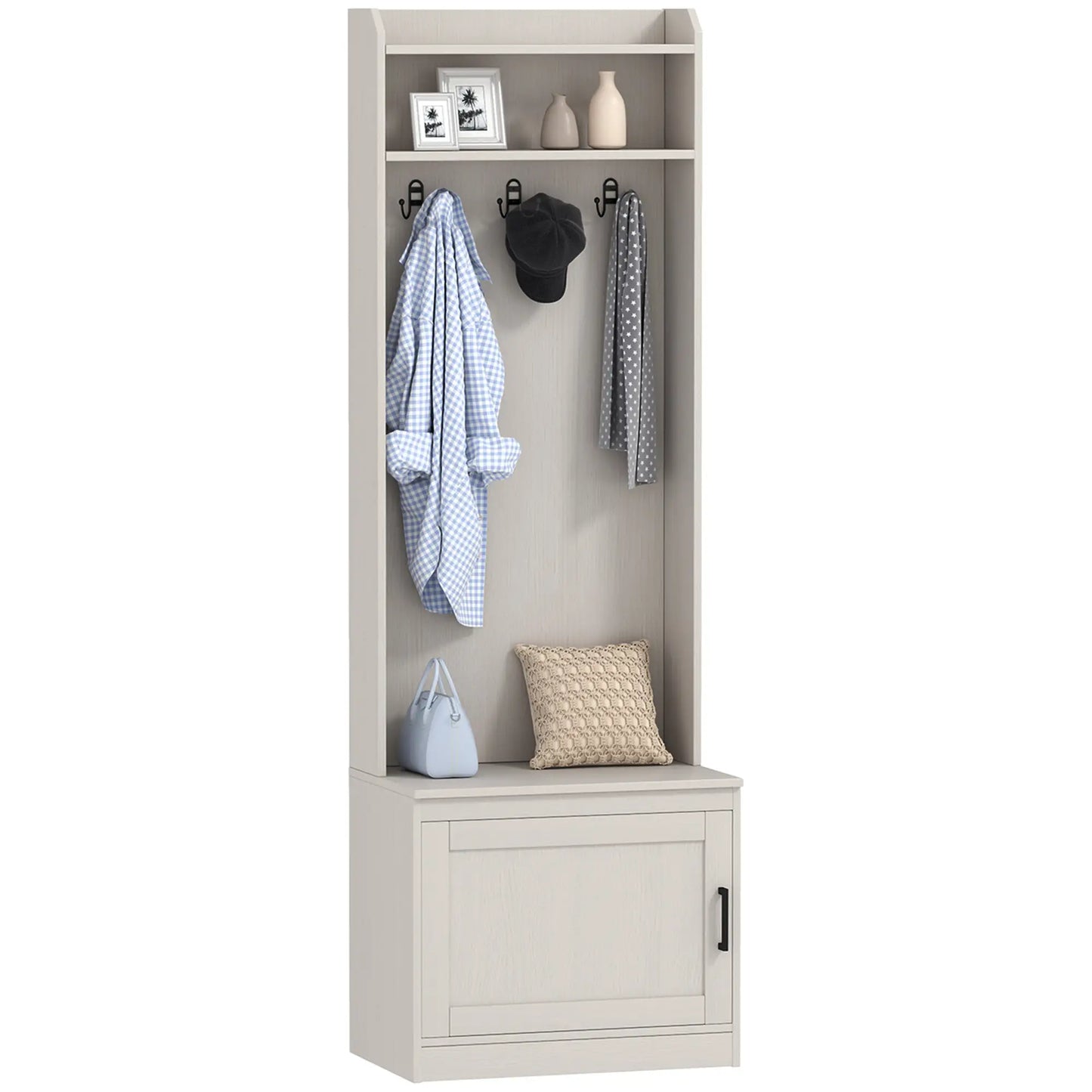 Rustic Hall Tree, Shoe Storage Bench, Coat Rack, Shelves, White Clothing Storage at Gallery Canada