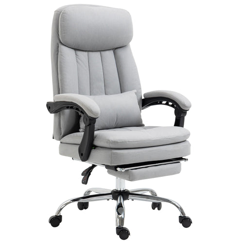 High Back Office Chair, Microfibre Computer Desk Chair with Lumbar Support Pillow, Foot Rest, Reclining Back, Arm, Grey