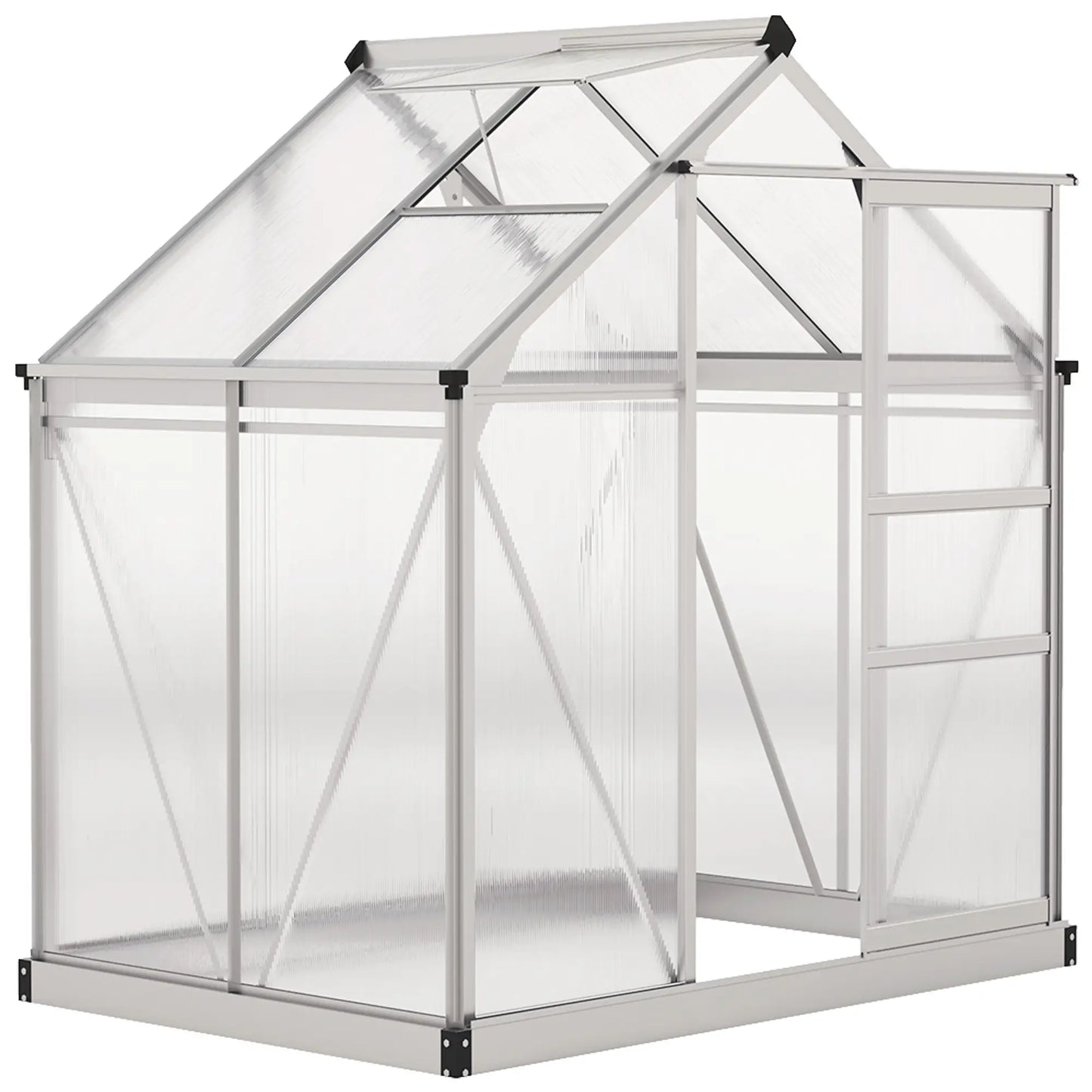 Serre en polycarbonate 6' x 4' x 6.6', kit à pied, argenté