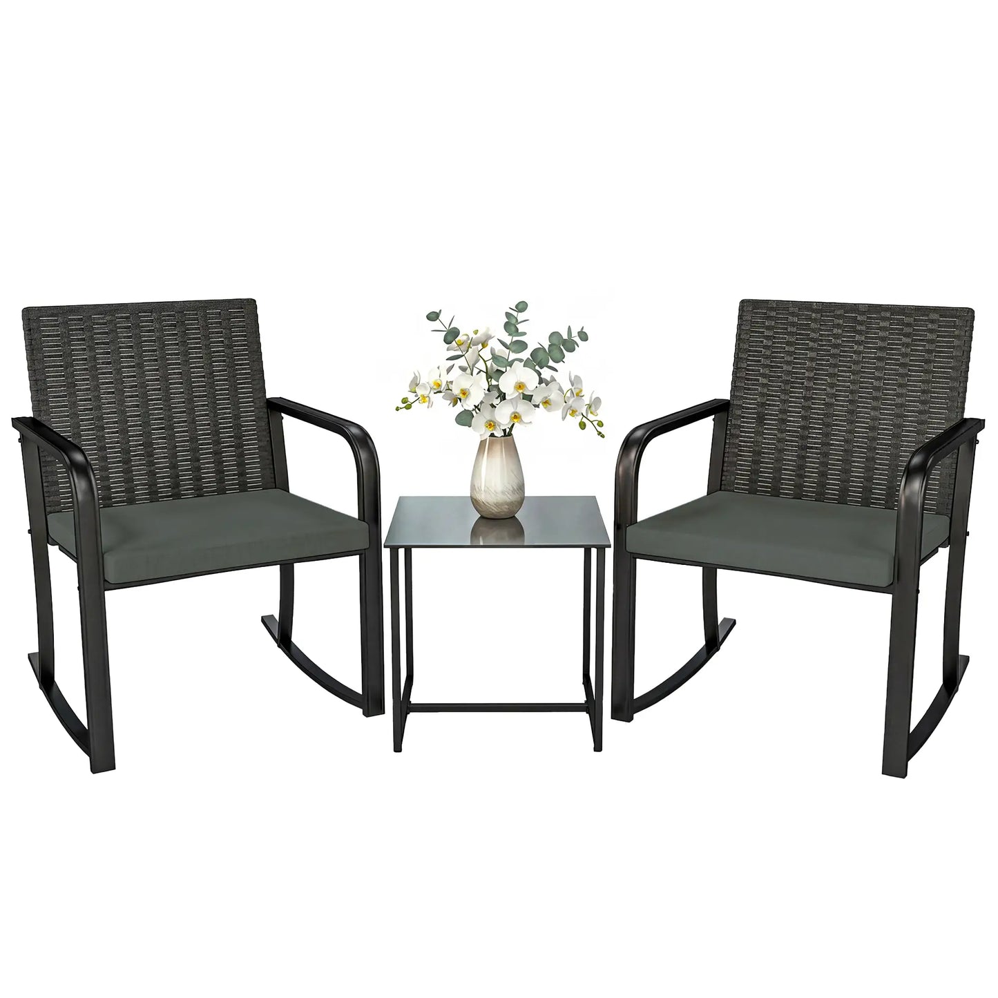 3-Piece Rocking Bistro Set, Outdoor Patio Furniture, Grey Bistro Sets at Gallery Canada