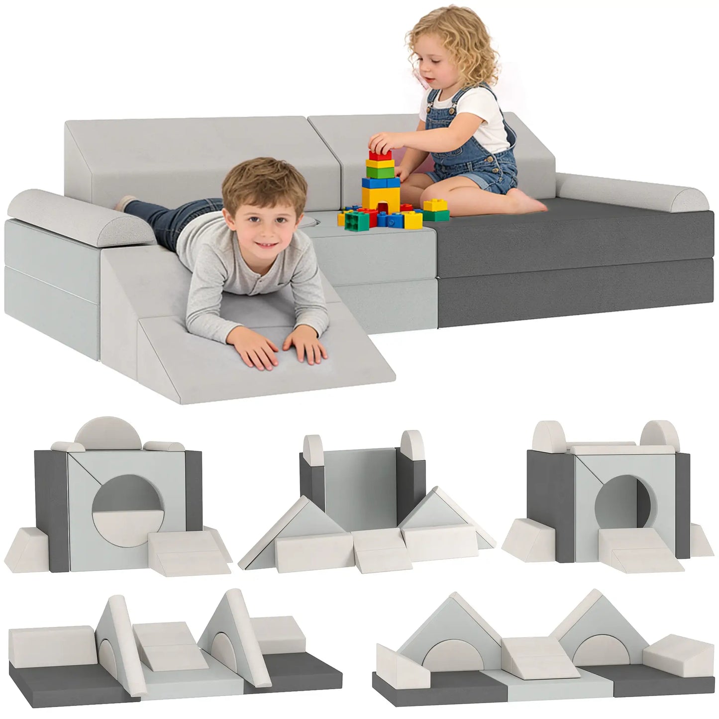 12 PCS Modular Kids Play Couch, Toddler Sectional Sofa, Grey Kids Gym & Playmats at Gallery Canada
