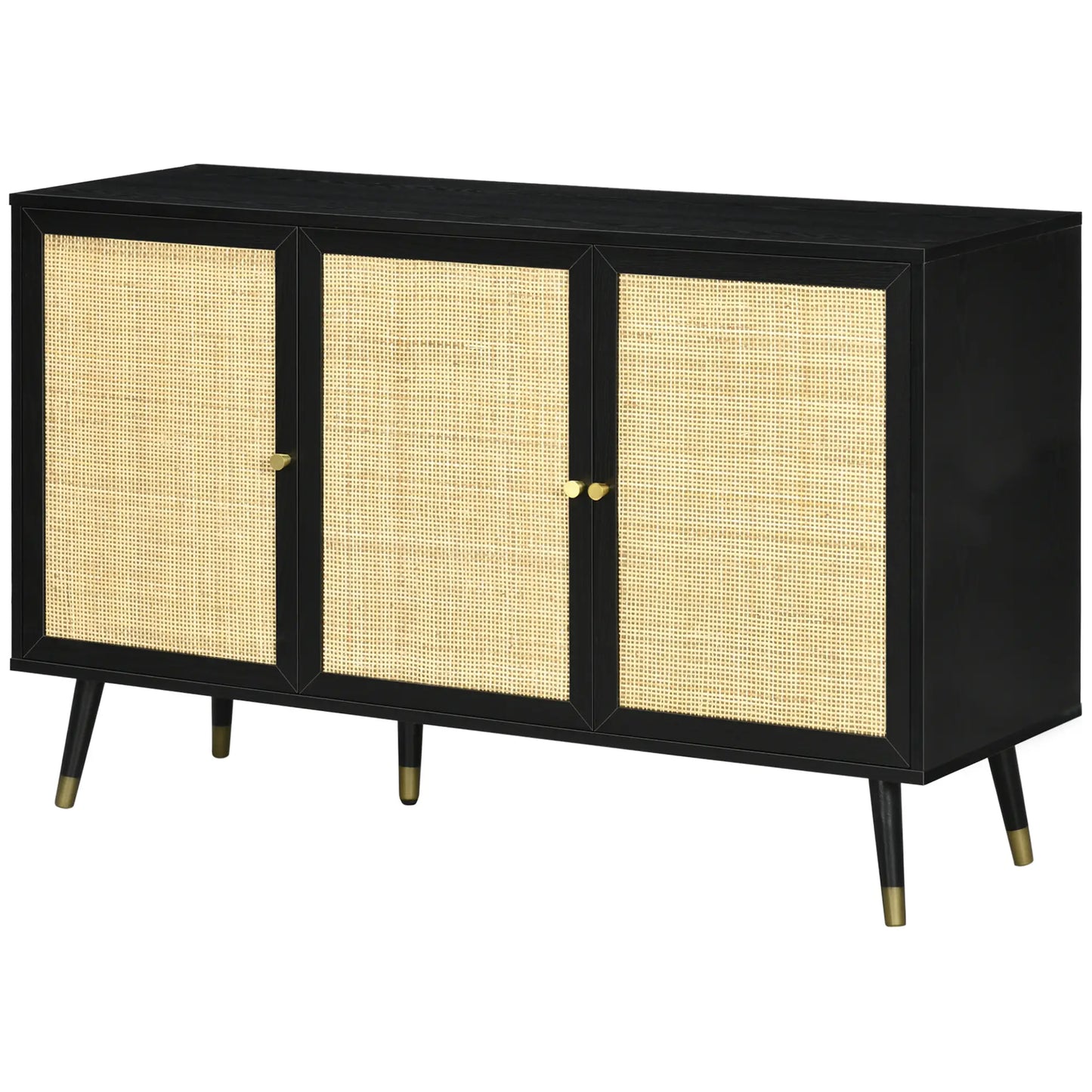 Kitchen Sideboard Cabinet, Boho Storage Cabinet with Shelves, Wood Legs, Decorative Rattan Doors, Black Bar Cabinets at Gallery Canada