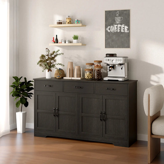 Modern Sideboard Buffet Cabinet, 3 Drawers, Adjustable Shelves, Distressed Black, Black Bar Cabinets Distressed Black at Gallery Canada