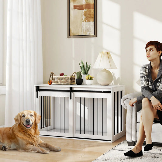 46.5" Dog Crate Furniture, End Side Table for Large Dogs, White Houses, Kennels & Pens White at Gallery Canada