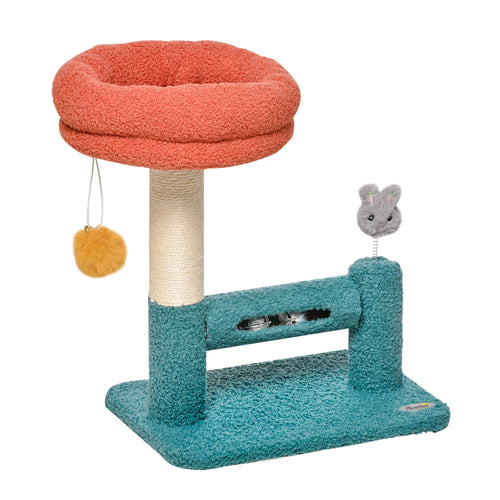 Cat Tree Scratching with Removable Bed Scratching Post Interactive Kitten Toy Dangling Ball Spring Roller Bell Blue Orange