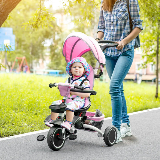 6-in-1 Toddler Tricycle, Foldable, Adjustable Seat, Push Handle, Pink Tricycles for Kids Pink, White at Gallery Canada