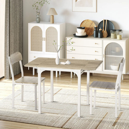 Foldable Dining Table Set for 2, Drop-Leaf Kitchen Table with 2 Chairs for Apartments, Studios, Natural Drop-leaf Dining Table Set Includes 2 Chairs Bar Sets Oak, White at Gallery Canada