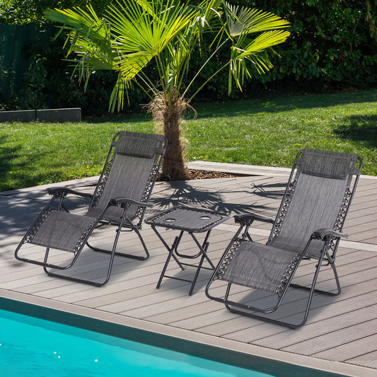 Zero Gravity Chair Set of 2, Patio Chair with Side Table, Dark Grey Lounger Chairs Dark Grey at Gallery Canada