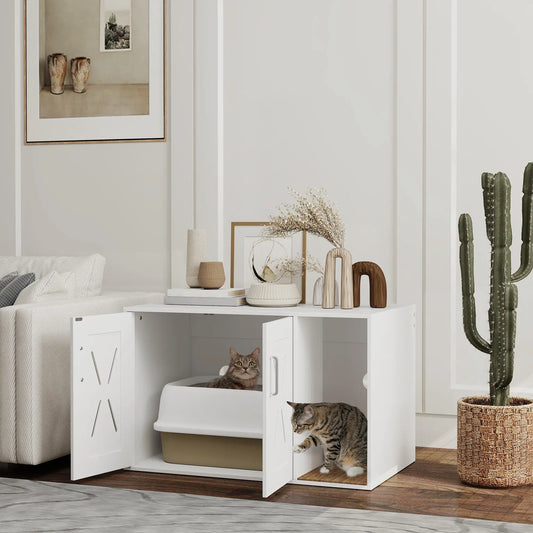 Hidden Cat Litter Box Enclosure with Scratching Board, 31.5" x 19" x 20", White Cat Litter Box Enclosures White at Gallery Canada