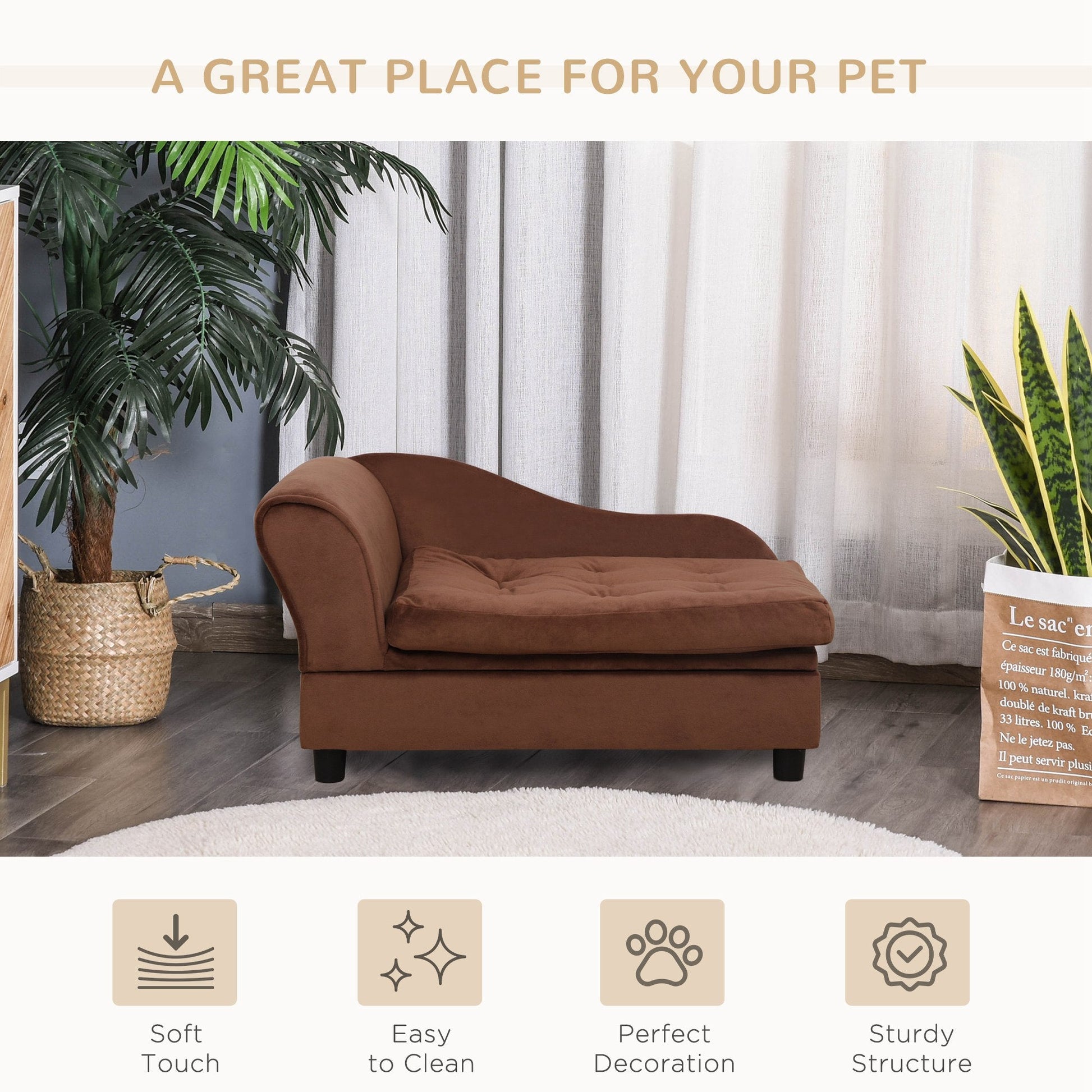 Pet Sofa Dog Couch Chaise Lounge Pet Bed with Storage Function Small Sized Dog Various Cat Sponge Cushioned Bed Lounge, Brown at Gallery Canada