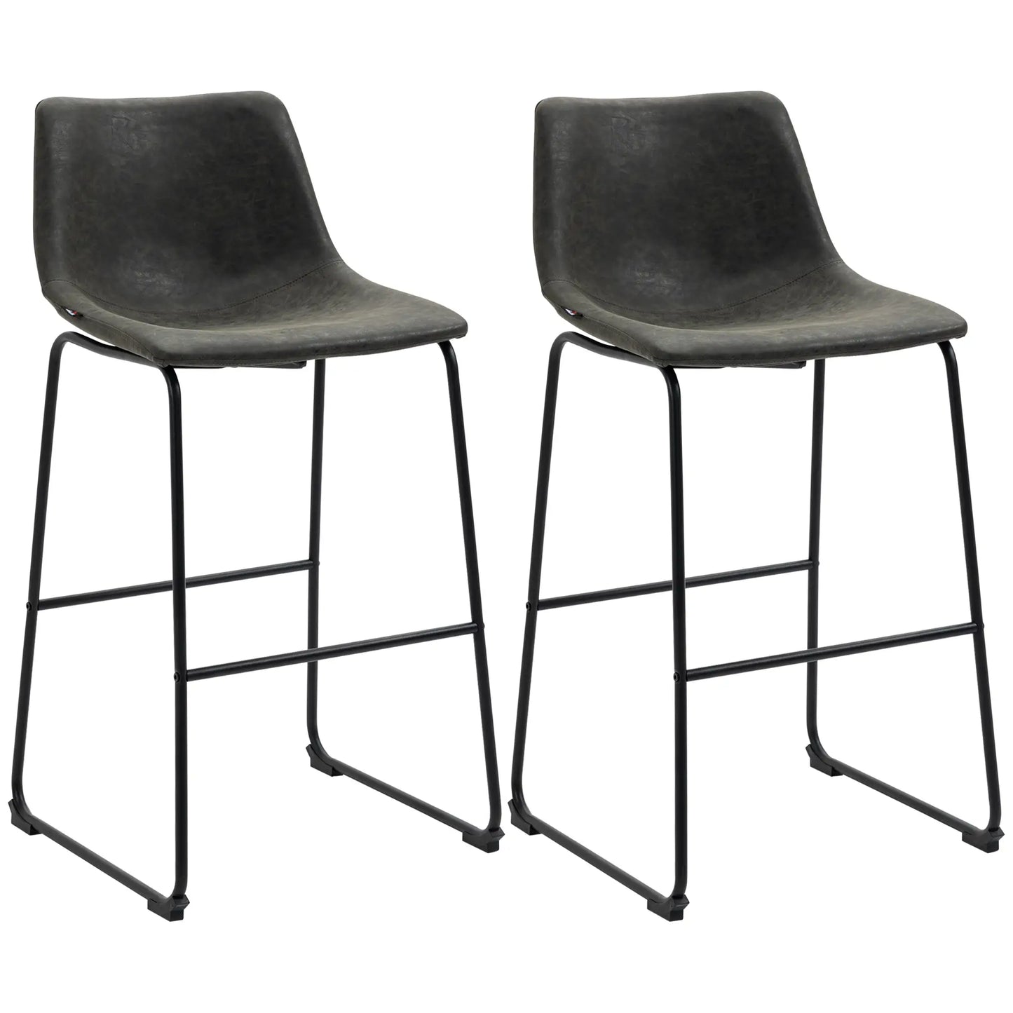 Vintage PU Leather Bar Stools, Set of 2, With Footrest, Dark Grey Bar Stools at Gallery Canada