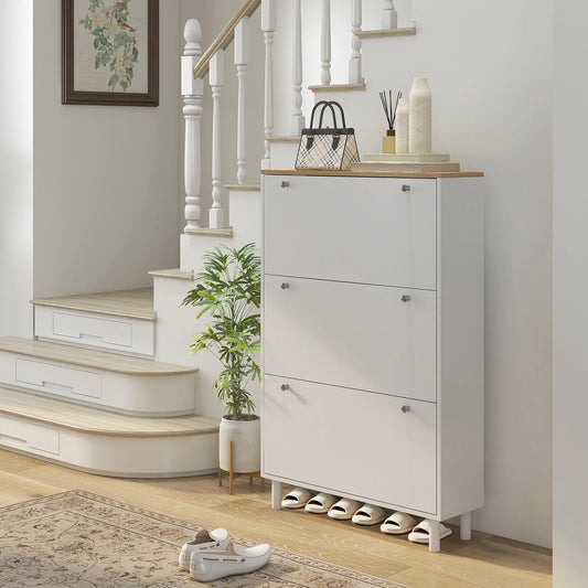 Shoe Storage, 3 Flip Drawers, Adjustable Shelves, 24 Pairs, White Shoe Storage Cabinets & Racks White, Light Oak at Gallery Canada